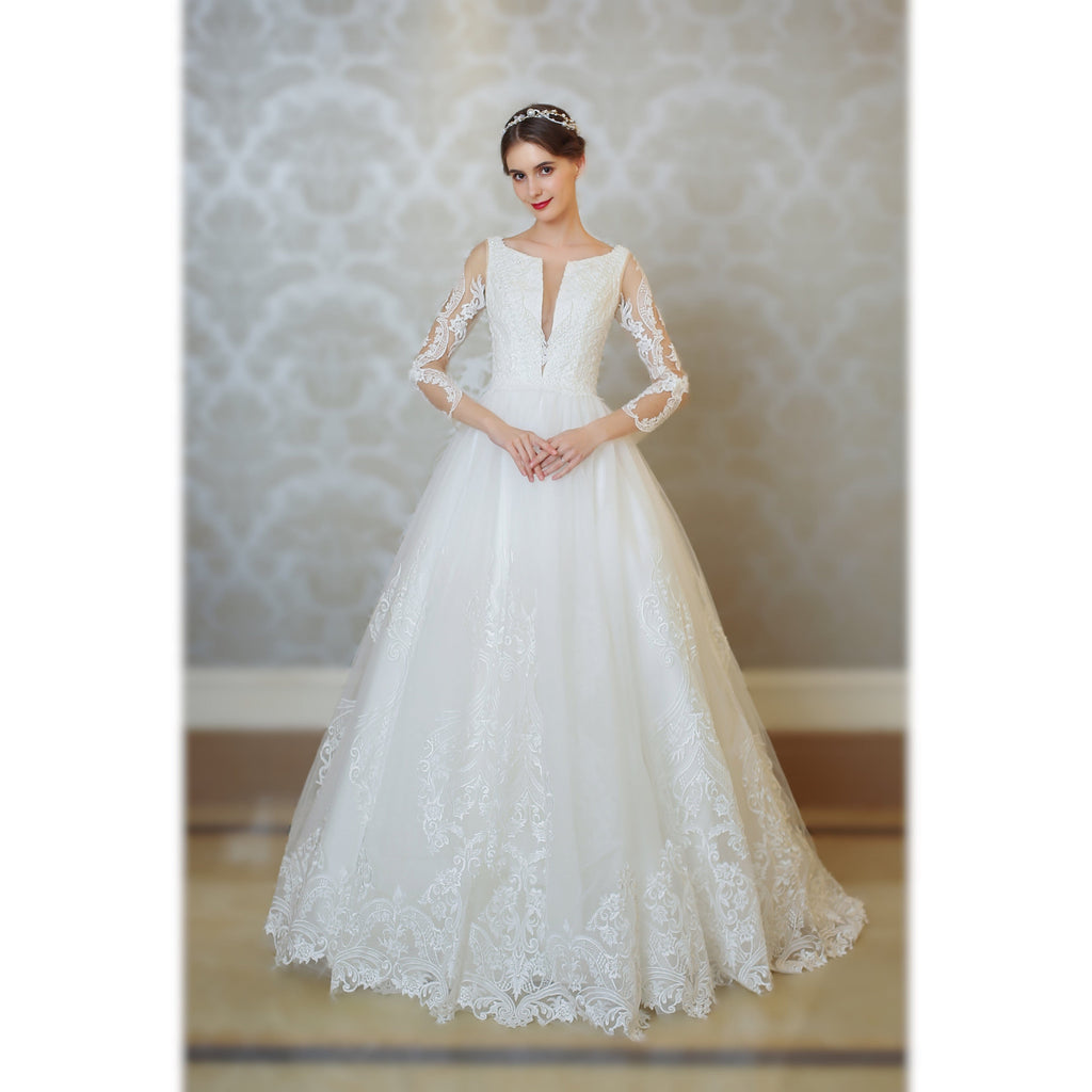 a-line lace wedding dress with sleeves