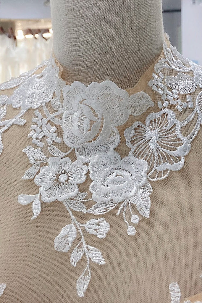 high neck lace wedding dress