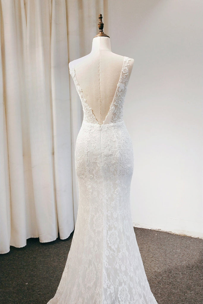 lace low back wedding dress