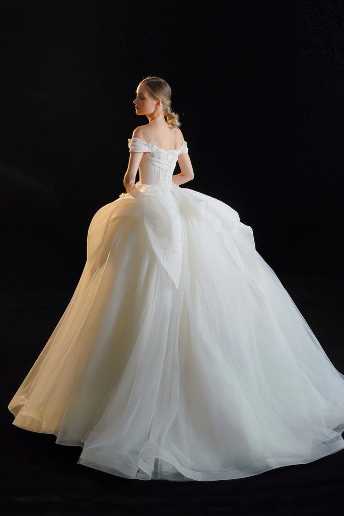 off-the-shoulder ball gown wedding dress