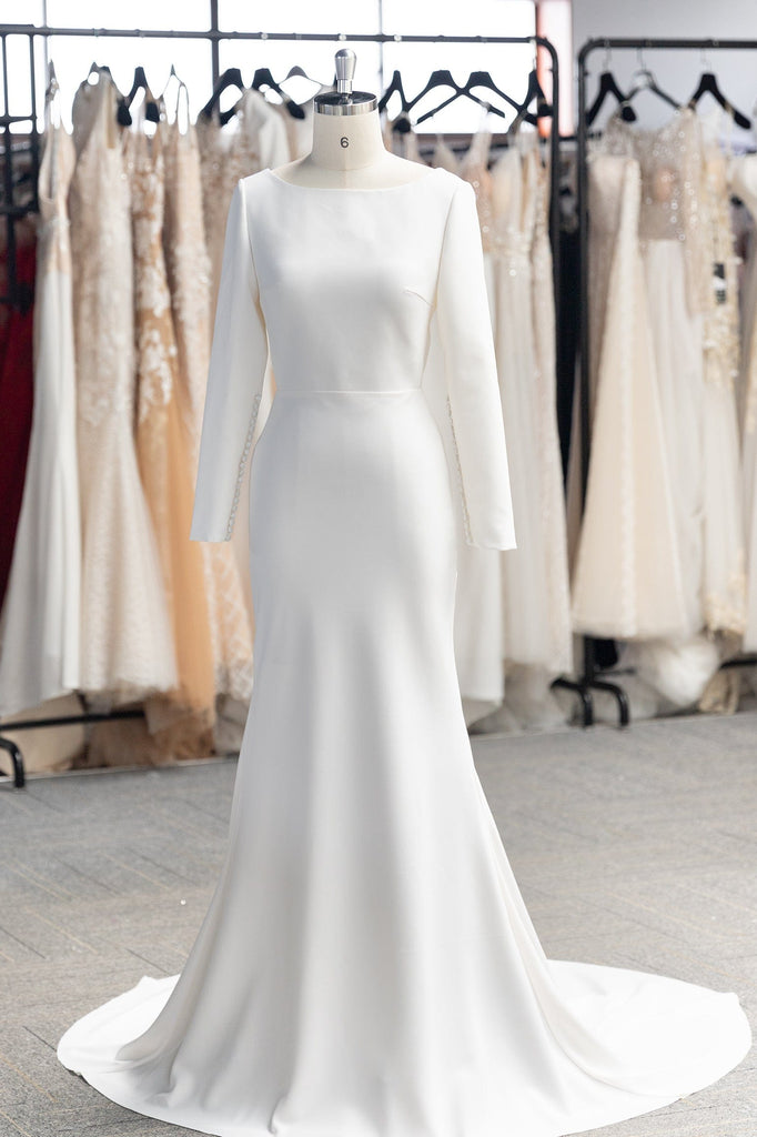 satin fit and flare wedding dress