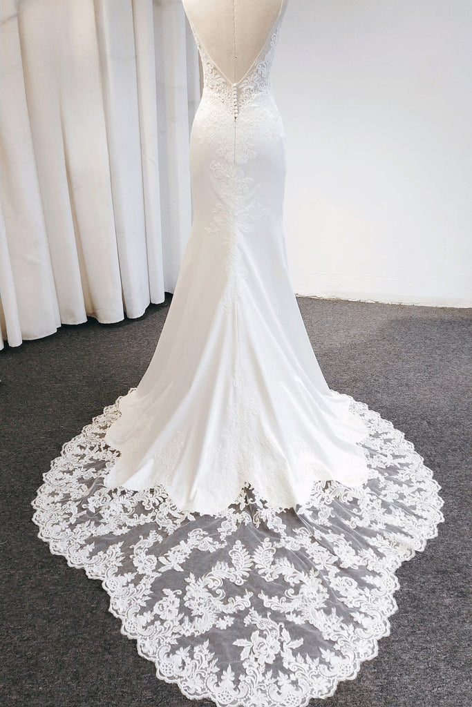 wedding dress with lace train