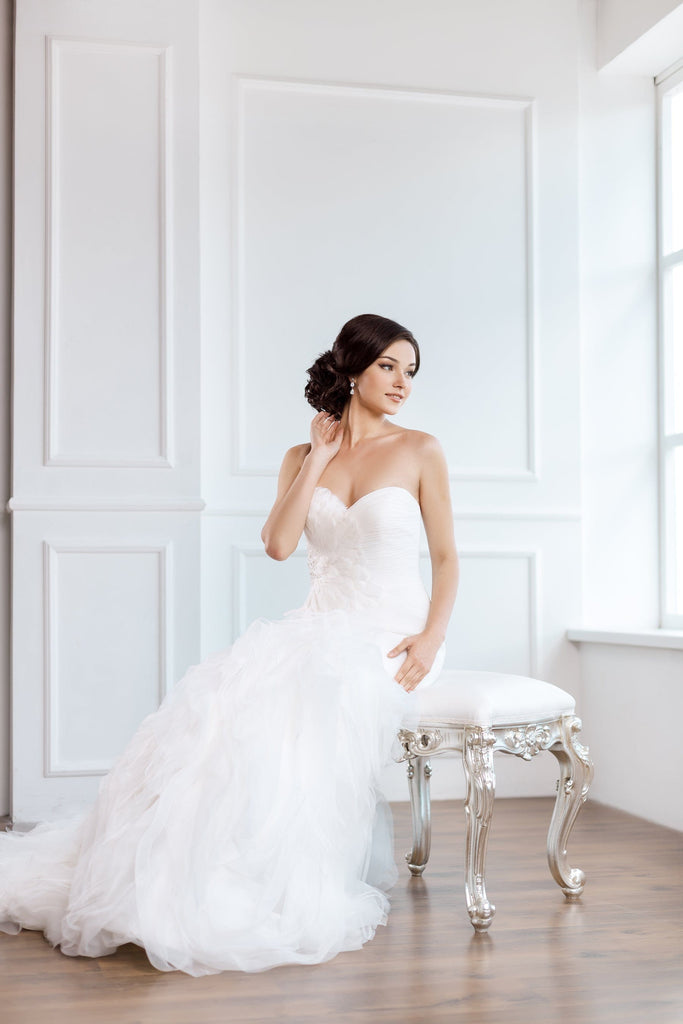 classic elegant ruched white wedding dress