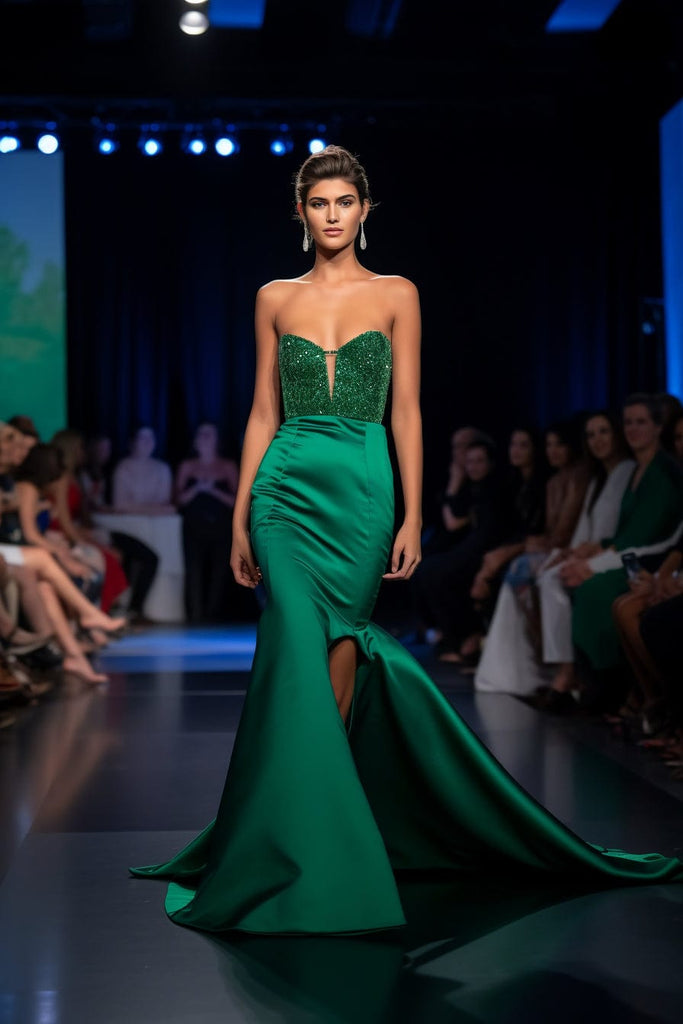 emerald green corset prom dress