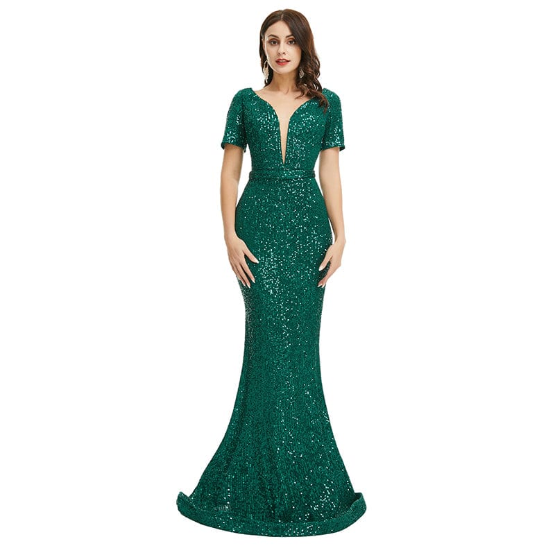 emerald green formal dresses