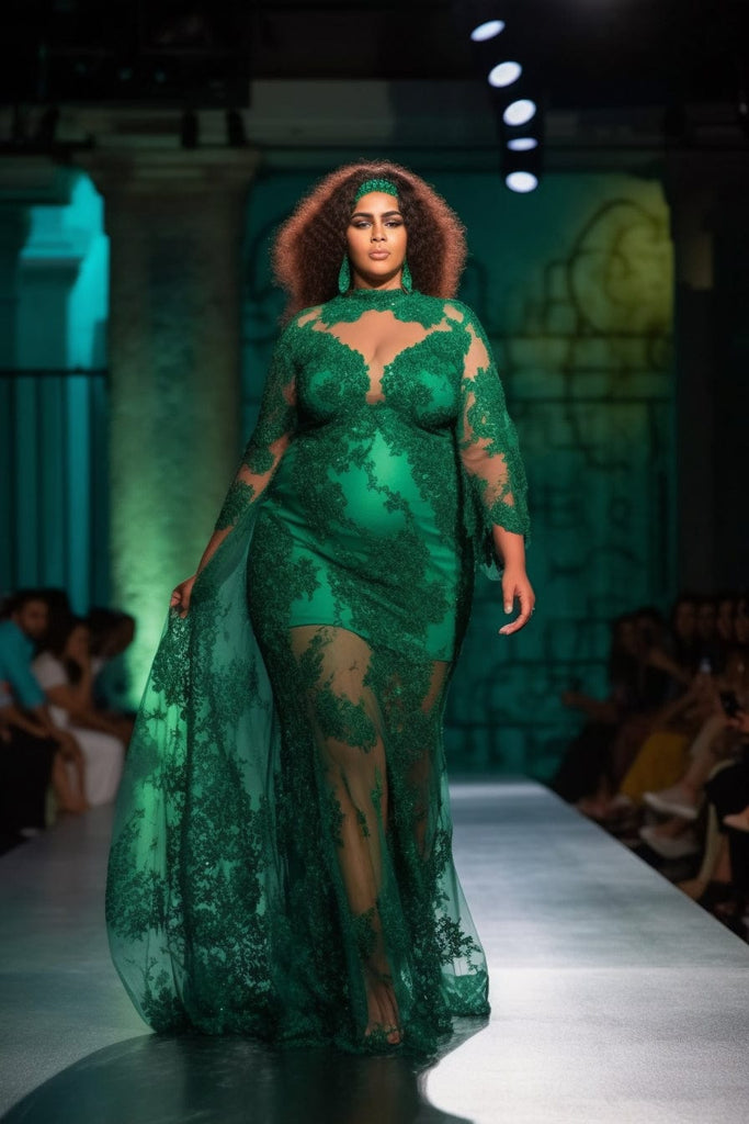 emerald green prom dress plus size