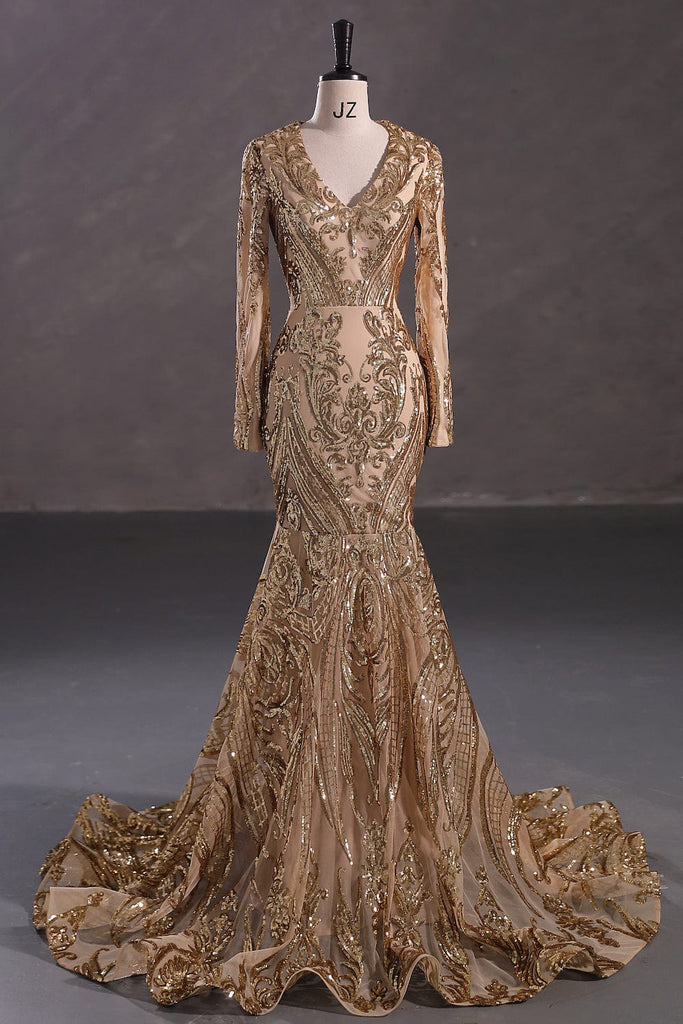 gold lace prom dress