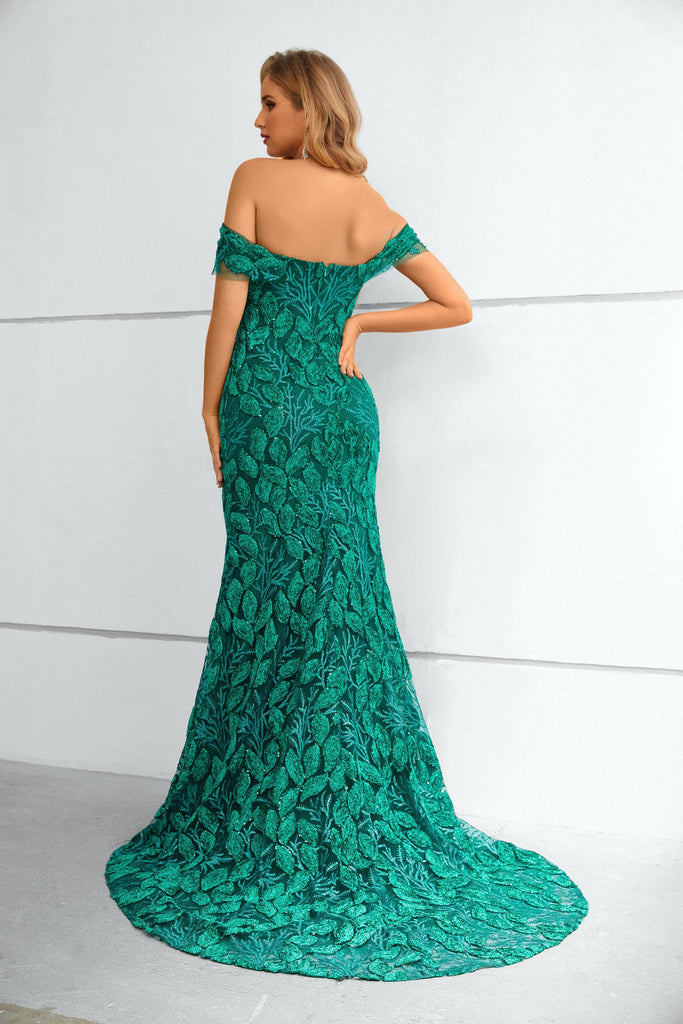 green lace prom dress