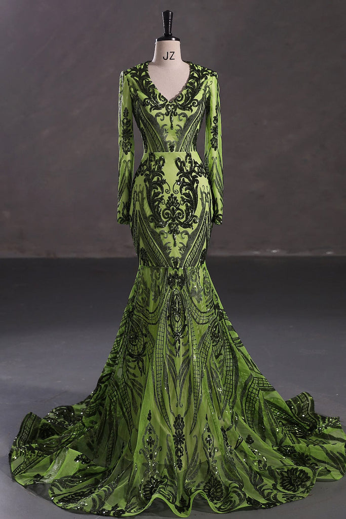 green sequin evening dress