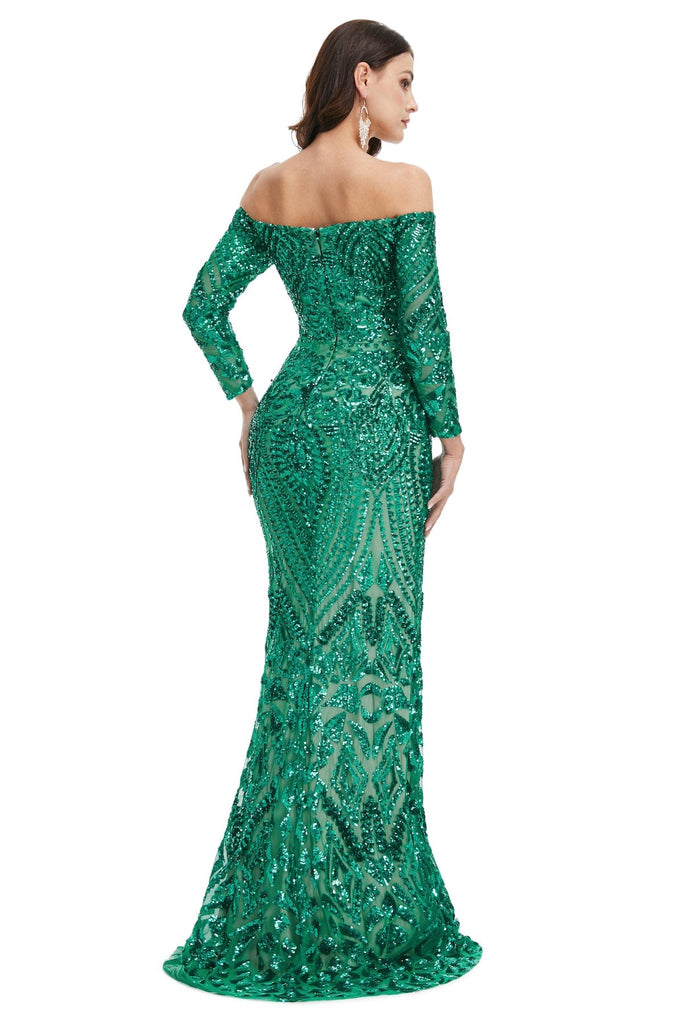 green sequin long dress
