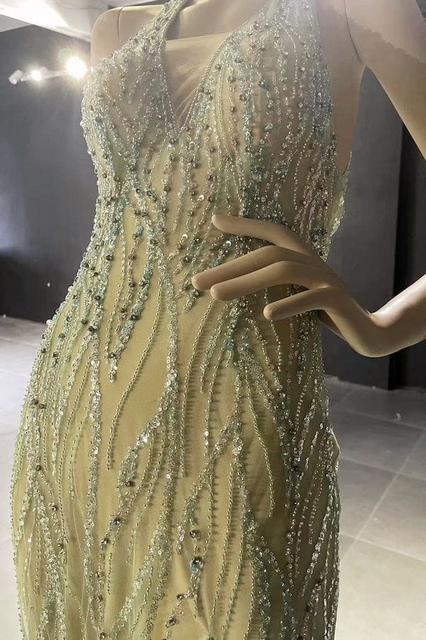 mint green sequin prom dress