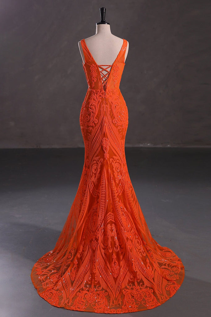 orange sequin prom dress