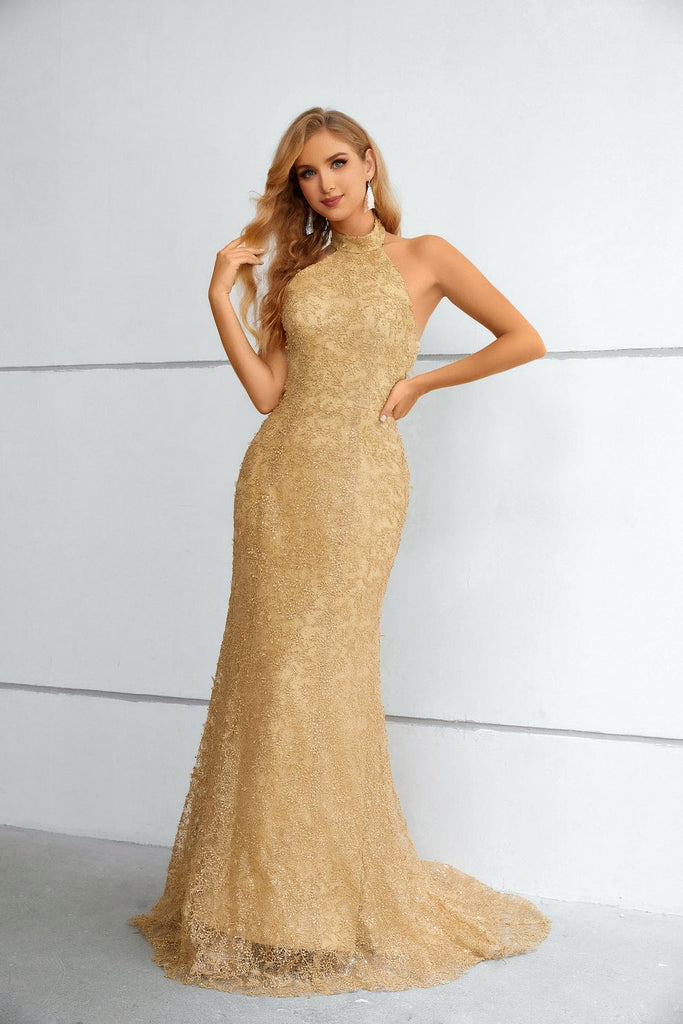 gold sheath prom dress