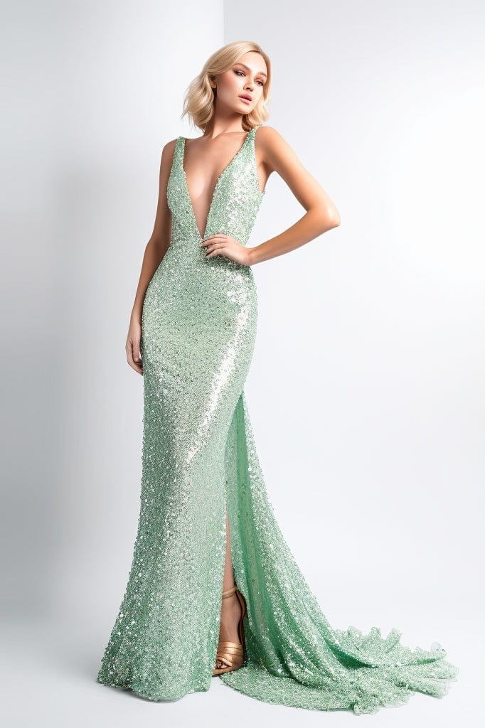 sparkly green prom dress