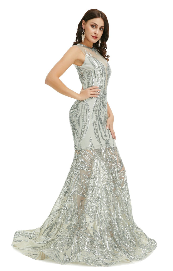 sparkly silver prom dress
